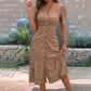 🔥LETZTER TAG – 50 % RABATT🌞💃Damen-Midi-Kleid mit Knopfleiste, V-Ausschnitt und kurzen Ärmeln