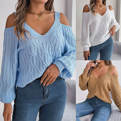 🔥Zeitlich begrenztes Angebot – Damenpullover mit V-Ausschnitt, schmalen Schultern und Zopfmuster
