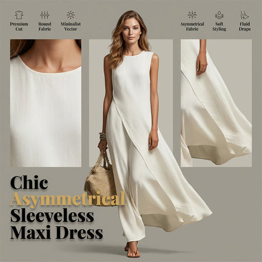 Schickes, asymmetrisches, ärmelloses Maxikleid