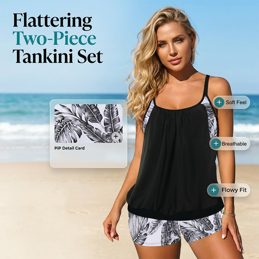 ⏰Damen Tankini mit Blouson-Top & Shorts 💥 bequem, modern & ideal für Strand & Pool ☀️