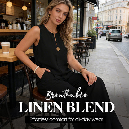 Minimalistisches, ärmelloses Oberteil & Hose mit weitem Bein