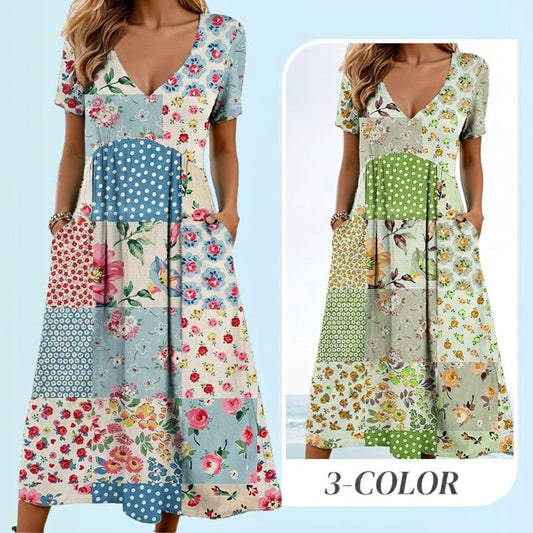 ☀️ FRÜHLINGS DEAL: -50% 🔥 Damen Kleid mit V-Neck & Print 🌸 leicht, stilvoll & perfekt für sonnige Tage 👗💫
