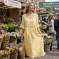 Midi-Kleid für Damen mit Lochstickerei und ausgestellten Ärmeln