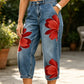 📢📢50% RABATT!! ⏰ Damen Weite Jeans mit Künstlerischer Blumenapplikation