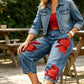 📢📢50% RABATT!! ⏰ Damen Weite Jeans mit Künstlerischer Blumenapplikation