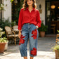 📢📢50% RABATT!! ⏰ Damen Weite Jeans mit Künstlerischer Blumenapplikation