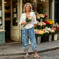 Damenhose mit weitem Bein und Vintage-Blumenmuster