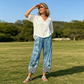 Damenhose mit weitem Bein und Vintage-Blumenmuster