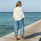 Damenhose mit weitem Bein und Vintage-Blumenmuster