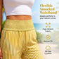 Damenhose mit gerafftem Bund und gestreiftem Gingham-Muster