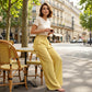 Damenhose mit gerafftem Bund und gestreiftem Gingham-Muster