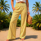 Damenhose mit gerafftem Bund und gestreiftem Gingham-Muster