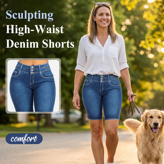 Damen-Jeansshorts mit hoher Taille aus Stretch-Denim
