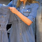 Blaues Slim-Fit-Jeanskleid mit Kragen und Knöpfen für Damen