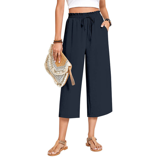 Caprihose für Damen aus Baumwoll-Leinen mit weitem Bein