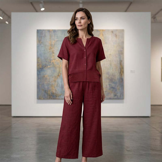 🌺Set aus kurzärmeligem Oberteil und Hose mit weitem Bein für Damen