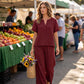 🌺Set aus kurzärmeligem Oberteil und Hose mit weitem Bein für Damen
