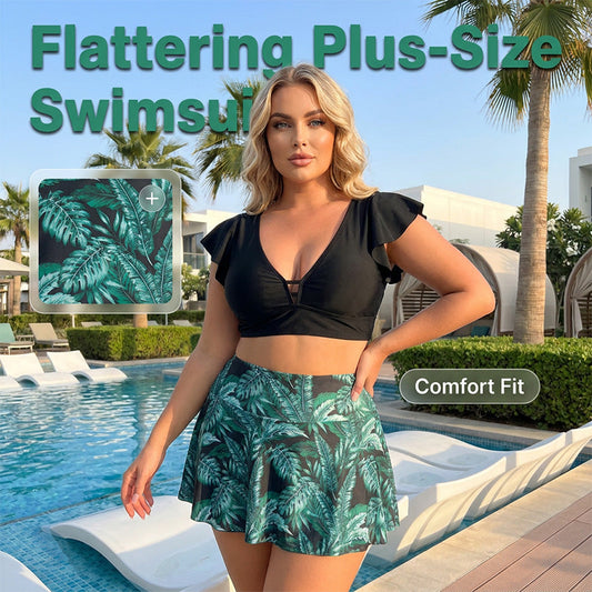 🏖️Sommer-Sonderangebot: 60 % Rabatt🌊Zweiteiliger Badeanzug mit Rock und tropischem Print für Damen👙🌴❤️