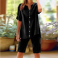 Damen Leinen V-Ausschnitt Hemd & Shorts Set