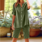 Damen Leinen V-Ausschnitt Hemd & Shorts Set