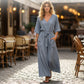 Einfarbiges Maxikleid mit V-Ausschnitt und Taschen
