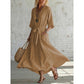 Einfarbiges Maxikleid mit V-Ausschnitt und Taschen