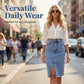 Damen-Jeansrock mit hoher Taille und Schlitz vorne