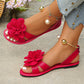 Women Flower Flat Sandals Metal Ankle Strap Summer Shoes