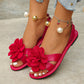 Women Flower Flat Sandals Metal Ankle Strap Summer Shoes