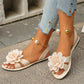 Women Flower Flat Sandals Metal Ankle Strap Summer Shoes