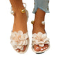Women Flower Flat Sandals Metal Ankle Strap Summer Shoes
