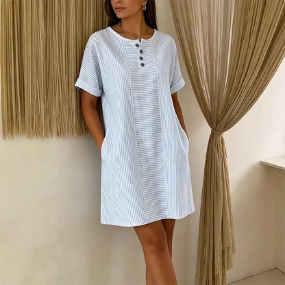 Damen lässiges gestreiftes Kurzarm-T-Shirt-Kleid