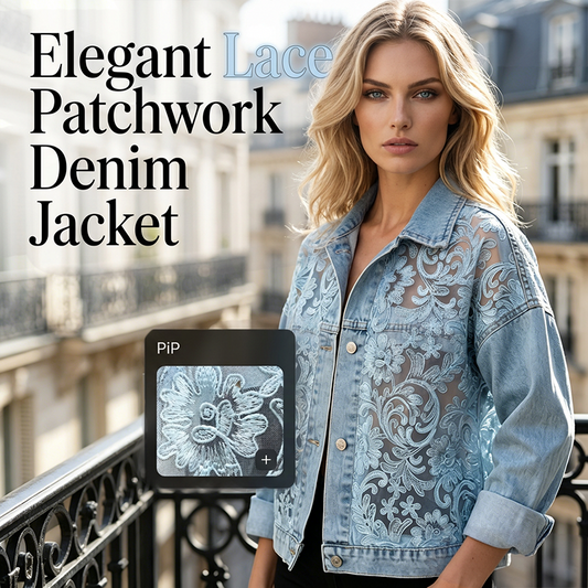 Locker sitzende Damenjeansjacke mit Blumenmuster und Spitzen-Patchwork