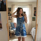 Zweiteiliges Damenkleid aus Kunstleder mit Jeansprint