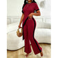 Damen Set aus Kurzarm-Oberteil & ausgestellter Hose