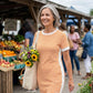 Gestreiftes Midi-Kleid mit kurzen Ärmeln für Damen