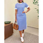 Gestreiftes Midi-Kleid mit kurzen Ärmeln für Damen