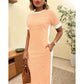 Gestreiftes Midi-Kleid mit kurzen Ärmeln für Damen