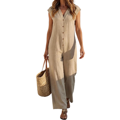 👗☀️Ärmelloser Sommer-Jumpsuit mit Knopfleiste für Damen – Lässiger Sommer-Chic ✨