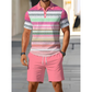 Versandkostenfrei⏰ Nur noch heute 50% Rabatt! 👕 Herren 2-teiliges Freizeit Set mit gestreiftem Polo-Shirt & passenden Shorts, atmungsaktiver weicher Stoff, figurfreundlicher Schnitt für Sommer, Reisen und Alltag ✨