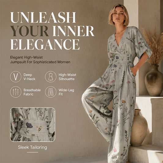 Eleganter bedruckter Jumpsuit mit V-Ausschnitt für Damen