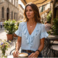 🏷️ Räumung -50%! Elegante Damenbluse mit Rüschen, V-Ausschnitt und kurzen Ärmeln – lässiges Sommer-T-Shirt