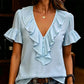 🏷️ Räumung -50%! Elegante Damenbluse mit Rüschen, V-Ausschnitt und kurzen Ärmeln – lässiges Sommer-T-Shirt