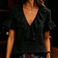 🏷️ Räumung -50%! Elegante Damenbluse mit Rüschen, V-Ausschnitt und kurzen Ärmeln – lässiges Sommer-T-Shirt