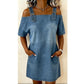 Damen Denim-Kleid mit verstellbaren Schnallen und Taschen