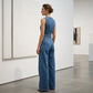 ⌛Zeitlich begrenztes Angebot – Ärmelloser, asymmetrischer Denim-Wickel-Jumpsuit für Damen