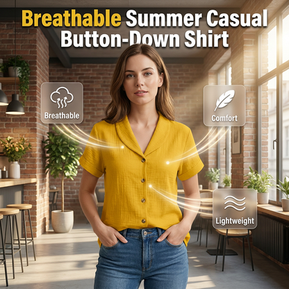 Kurzärmeliges Baumwoll-Leinen-Hemd für Damen