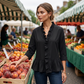 Elegantes Damenoberteil mit Rüschen und V-Ausschnitt