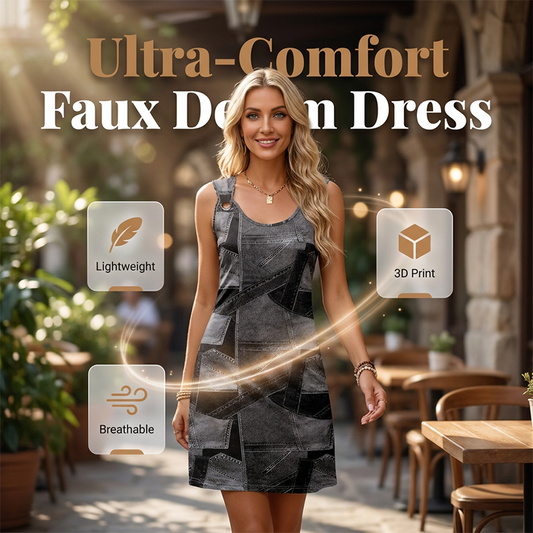 👗✨Ärmelloses Damenkleid mit Denim-Print – atmungsaktiv und figurschmeichelnd 🔥