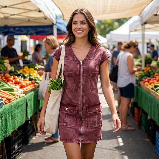 🏃‍♀️ Es wird im Akkord weggeschnappt – zögern Sie nicht! Damen lässiges Kurzarm-Reißverschluss-Kleid